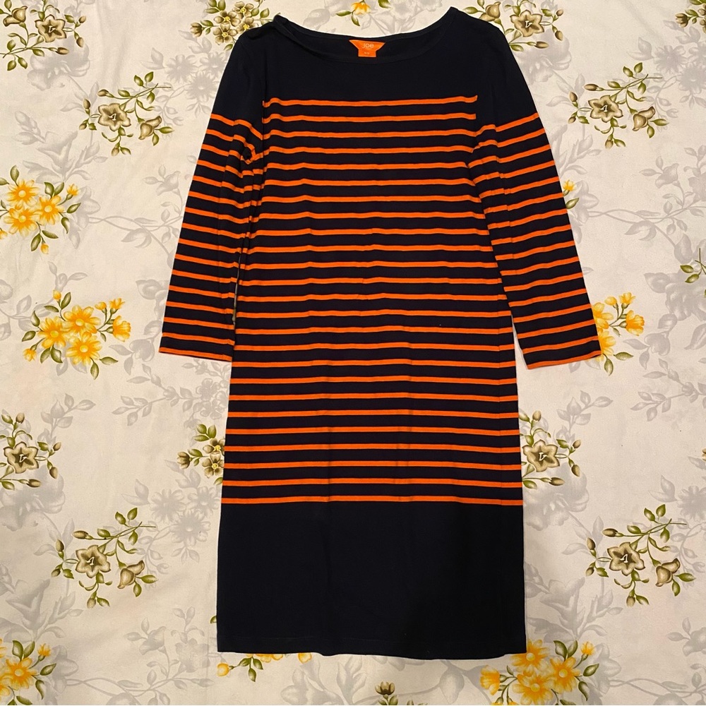 Joe Fresh Size S Orange/Navy Striped 3/4 Sleeve Dress